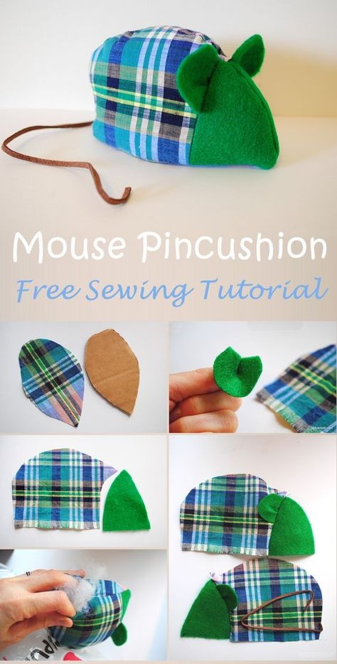 Mouse Pincushion Free Sewing Tutorial — <span>All<span style="color: #f06292;padding: 0 3px;">Craft</span>Ideas</span>! Mouse Pin Cushion, Diy Pincushion Tutorials Free Pattern, Diy Mouse Pad, Pincushion Patterns, Little Sewing Projects, Diy Pin Cushion, Pincushion Tutorial, Pin Cushions Patterns, Pouch Sewing