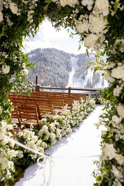 Winter Mountain Ceremony Arch Utah Winter Wedding, Magical Ballroom, Mountain Ceremony, Stein Eriksen Lodge, Winter Ceremony, Utah Winter, Ballroom Reception, Winter Mountain, Deer Valley