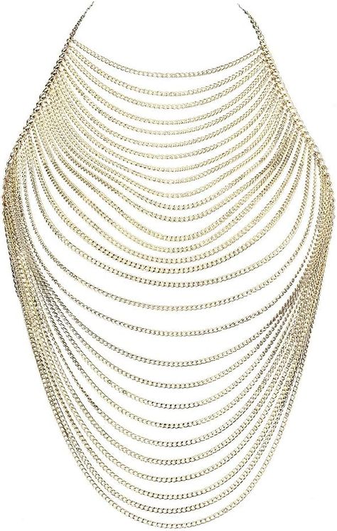 Amazon.com: CHRAN Full Body Chain Jewelry for Women Sexy Costume Multilay Silver Metal Chain Harness : Clothing, Shoes & Jewelry Full Body Chain, Body Necklace Chain, Body Chain Harness, Chain Harness, Gold Body Chain, Rhinestone Bra, Chain Bra, Cheap Earrings, Body Chains