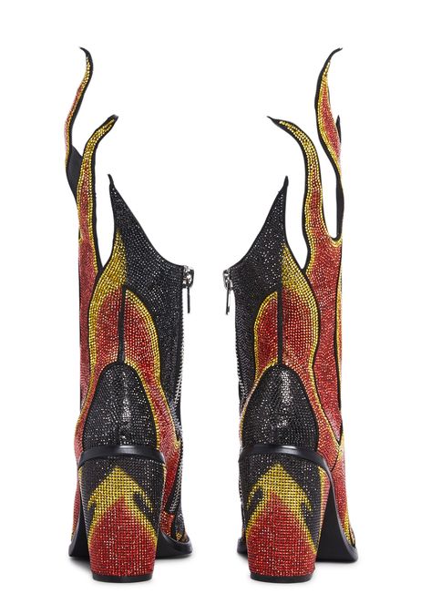 Club Exx Flame Rhinestone Cowboy Boots - Fire Damien Lavey, Gothic Cowboy, Rhinestone Cowboy Boots, Beyonce Concert Outfit, Fire Boots, Cowboy Carter, Fire Shoes, Burlesque Outfit, Rhinestone Cowboy