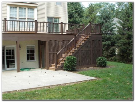 High Deck Ideas, Shed Under Deck, Diy Ground Level Deck, Enclosed Stairs, Backyard Deck Designs, Deck On A Budget, Under Deck Storage, Ground Level Deck, High Deck