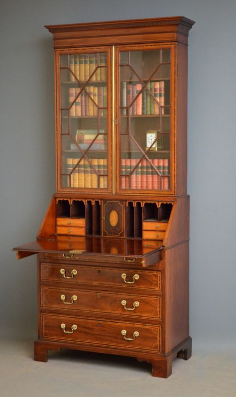 1930s Bookshelf, 1900s London, Edwardian Furniture, Cheap Bookcase, Ladies Desk, Vintage Writing Desk, Writing Bureau, Bureau Bookcase, Classic Cabinet