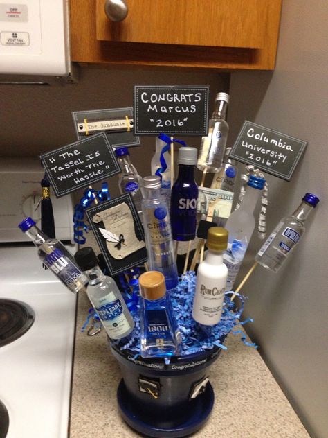 Graduation Gift Ideas College Men, Graduation Gift Ideas College, From Mom To Son, Mom To Son, Graduation Gifts For Guys, Liquor Gifts, Graduation Party Planning, Sons Graduation, Gifts Men