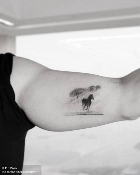 Memorial Horse Tattoo, Running Horse Tattoo, Horse Memorial Tattoo, Small Horse Tattoo, Small Animal Tattoos, Horse Tattoos, Animal Tattoos For Women, Memorial Tattoo Designs, Black And Grey Tattoos Sleeve