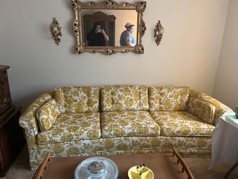 60s Couch, Patterned Couch, Couch Pattern, Eclectic Living Room, Couch Cover, Yellow Pattern, Couch Covers, House Stuff, Dream House