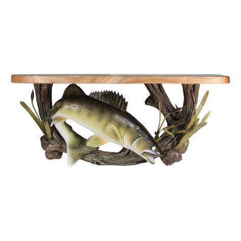 Walleye Wooden Wall Shelf Fishing Man Cave, Fish Mounts, Wooden Wall Shelf, Fishing Room, Diy Gifts For Men, Wooden Wall Shelves, Largemouth Bass, Wood Wall Shelf, Lodge Decor