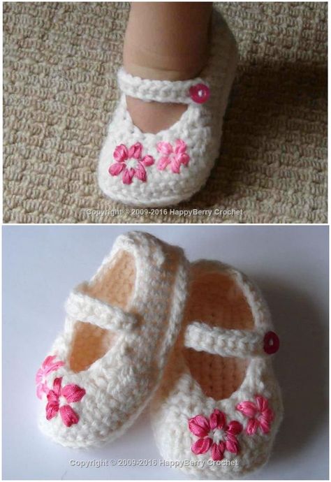 Girl's Shoes - Lazy Daisy [Free Crochet Pattern] Crochet Baby Booties Pattern, Crochet Baby Boots, Crochet Baby Sandals, Crochet Baby Shoes Pattern, Baby Shoes Pattern, Baby Booties Pattern, Crochet Baby Girl, Booties Crochet, Crochet Booties