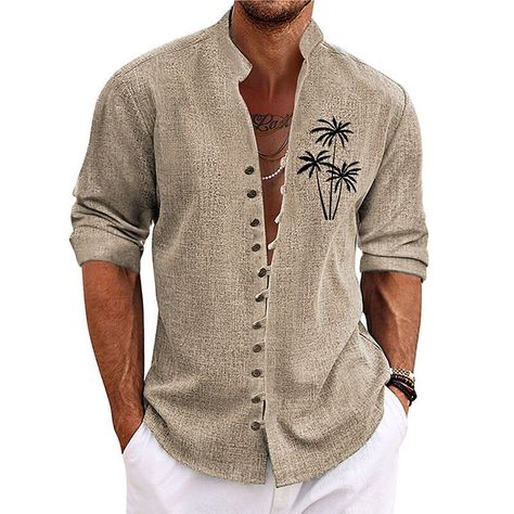 Season:Summer,Spring,Autumn / Fall,Fall; Fabric:Polyester,Linen; Sleeve Length:Long Sleeve; Look After Me:Washable,Hand wash,Machine wash; Gender:Men's; Style:Designer,Casual,Soft,Streetwear,Fashion; Tops Type:Linen Shirt,Shirt; Occasion:Outdoor,Going out,Casual,Daily,Street; Age Group:Adults'; Fit Type:Regular Fit; Pattern:Coconut Tree; Design:Print; Neckline:Stand Collar; Front page:FF; Listing Date:08/29/2023; Bust:; Length:; Shoulder Width:; Fit US Size:; Fit UK Size:; Fit EU Size:; Sleeve L Soft Streetwear Fashion, Casual Dresses Plus Size, Mens Printed Shirts, Mens Shirts Online, Graduation Outfits, Linen Fashion, Tree Graphic, Summer Concert, Coconut Tree