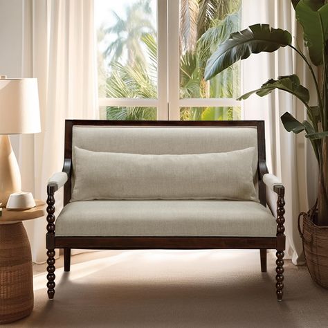 PRICES MAY VARY. The Martha Stewart Lily Pond Lifestyle Collection, inspired by her coastal property, presenting the Philippe Loveseat. With carved turned legs in dark brown brown finish, it exudes traditional and coastal style and charm Crafted for Quality - This loveseat features a solid rubberwood frame in a beautiful dark brown finish, complete with a removable lumbar pillow and wrapped armrest for added comfort. Adjustable levelers ensure stability on uneven surfaces This loveseat centerpie Luxury Experience, Wood Details, Brown Tone, Coastal Furniture, Turned Wood, Lily Pond, Upholstered Seating, Upholstered Furniture, Martha Stewart