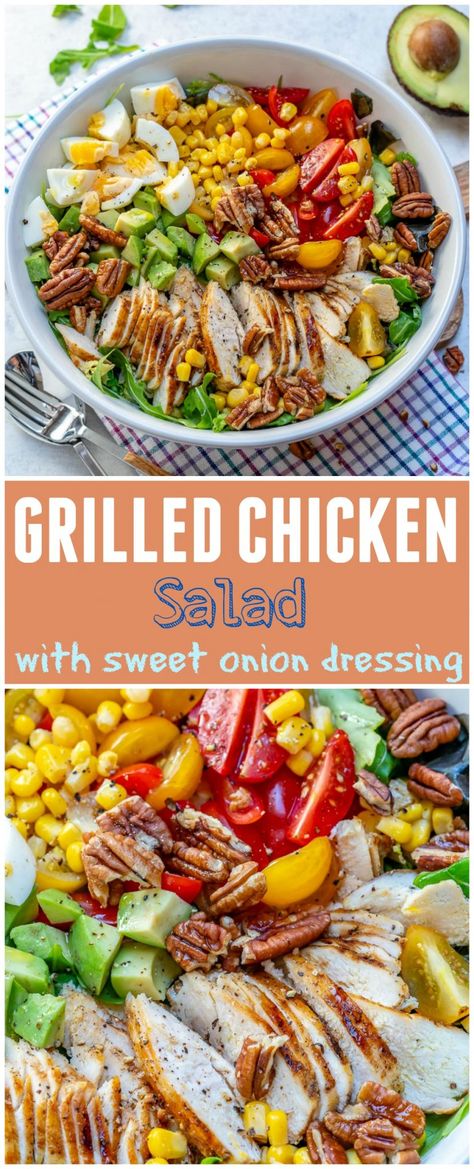 Grilled Chicken Salad + Homemade Sweet Onion Dressing = WINNER! | Clean Food Crush Sweet Onion Dressing, Salad Homemade, Clean Food Crush, Grilled Chicken Salad, Food Crush, Clean Food, Chicken Salad Recipes, Greens Recipe, How To Make Salad