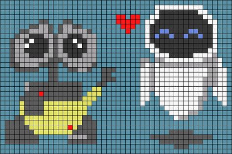 Disney Grid Patterns, Pixel Art Movie, Bluey Perler Bead Patterns, Bluey Pixel Art, Pixel Crochet Blanket, Geek Cross Stitch, Granny Square Crochet Patterns Free, Pixel Art Templates, Wall E