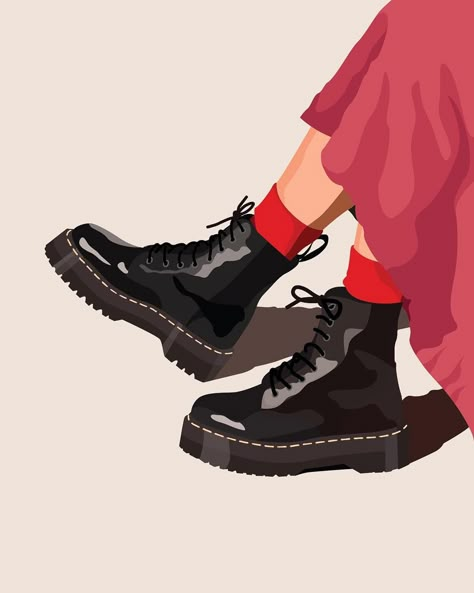 Doc Martens Illustration, Boots Illustration Fashion, Doc Martens Drawing Reference, Work Boots Drawing, Dr Martens Illustration, Dr Martens Drawing, Doc Martens Drawing, Docs Jadon, Boots Inktober