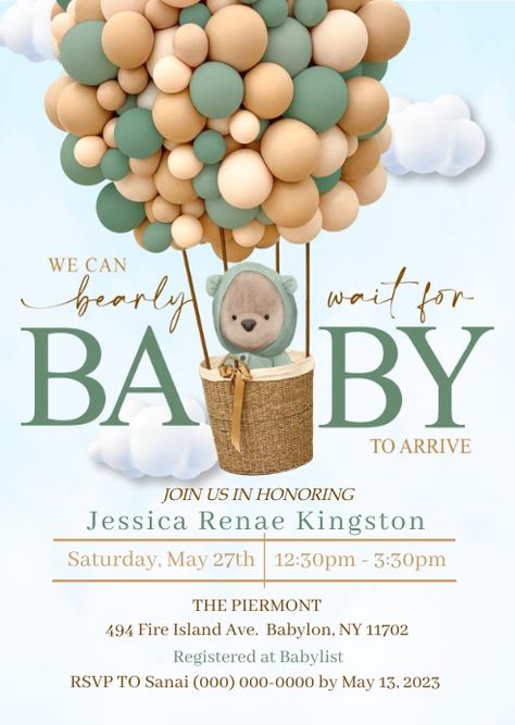 Bearly Wait Neutral Green Baby Shower Invite | PosterMyWall Green Baby Shower Invitations, Neutral Green, Green Baby Shower, Bearly Wait, Baby Shower Invitation Cards, Baby Shower Invitaciones, Baby List, Invitation Baby Shower, Baby Shower Invite