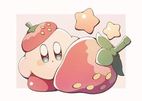 Kirby With Strawberry, Kirby Strawberry, Kirby Character, Kirby Art, Easy Diy Art, Cute Animal Drawings, Kawaii Drawings, Digital Art Girl, Cute Pokemon