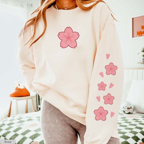 Sakura Comfort Colors® Lightweight Sweatshirt, Aesthetic Cherry Blossom Sleeve Print Sweatshirt, Kawaii Sakura Cherry Blossom Sweatshirt 🌸Unisex Lightweight Crewneck Sweatshirt (Comfort Colors® 1466)🌸 - 100% ring-spun cotton - Light fabric (6.4 oz/yd² (217 g/m - Relaxed fit - Sewn-in twill label Machine wash: cold (max 30C or 90F); Do not bleach; Tumble dry: low heat; Iron, steam or dry: low heat; Do not dryclean. 🌸 You can contact me for more color, size and product options Cherry Blossom Sleeve, Kawaii Sweatpants, Sakura Kitsune, Lucy Aesthetic, Aesthetic Cherry Blossom, Sakura Dragon, Cherry Blossom Outfit, Kawaii Sakura, Sakura Aesthetic