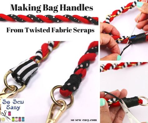 Making bag handles and using scraps from your stash is the aim of this tutorial… Cosmetic Bag Pattern, Sewing Project Ideas, Twisted Fabric, Sewing Purses, Sew Easy, Purse Handles, Handbag Handles, Bag Ideas, Purse Patterns