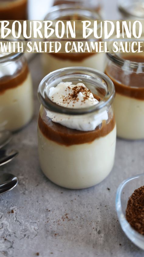 Desserts For Men, Chocolate Budino Recipe, Bourbon Dessert Recipes, Italian Pudding, Budino Recipe, Chocolate Budino, Bourbon Dessert, Italian Treats, Bourbon Caramel Sauce