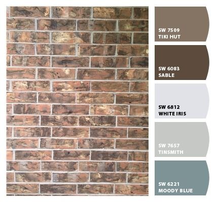 ColorSnap by Sherwin-Williams – ColorSnap by kandk2001 Tan Brick House Exterior, Brown Brick House Exterior, Brick House Exterior Colors Schemes, House With Shutters, Brown Brick Houses, Exterior Paint Schemes, Tan House, Gray Brick, Brown Paint Colors