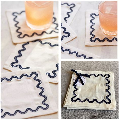 Madeline Cocktail Napkins From Anthropologie. Set Of 4, Neutral W/Dk Navy Embroidery. *Current Release - Full Price On Brand Website* *I Have More Than 1 Of These Available - Message Me If You’re Interested In Multiple Sets* Navy Embroidery, Brand Website, Website Branding, Cocktail Napkins, Blue Cream, Napkins, Anthropologie, Size 4, Embroidery