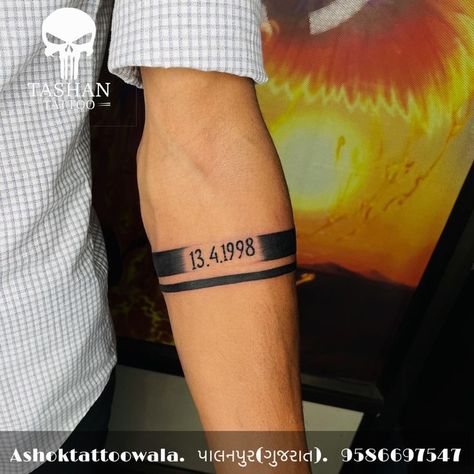 Arm Band Tattoo For Couples, Hand Band Tattoo, Black Band Tattoo, Concept Tattoo, Armband Tattoos For Men, Watch Tattoo Design, Band Tattoos For Men, Kids Tattoo, Line Tattoo Ideas