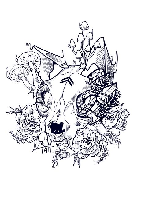 Cat Skull With Flowers Tattoo, Cat Skull Tattoo Simple, Cat Tattoo Gothic, Witch Skull Tattoo, Cat Skull And Flowers Tattoo, Small Cat Skull Tattoo, Cat Bones Tattoo, Witchy Cat Tattoo Ideas, Small Animal Skull Tattoo