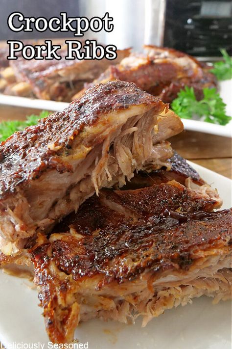 Crock Pot St Louis Style Ribs are an easy and simple crock pot recipe that is made with pork ribs, barbecue sauce, and a special secret ingredient. Crockpot Pork Ribs, Pork Loin Back Ribs, Pork Riblets, St Louis Style Ribs, Pork Loin Ribs, Slow Cooked Ribs, Barbecue Pork Ribs, Crockpot Ribs, Crock Pot Inspired Recipes