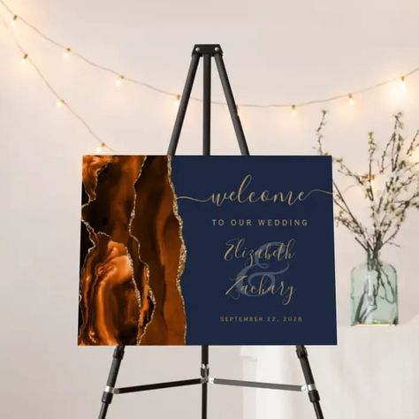 Wedding Ideas Burnt Orange And Navy, Orange And Navy Wedding, Copper Navy Wedding, Burnt Orange And Blue Wedding, Navy Blue And Burnt Orange Wedding, Hunter Green Wedding, Nola Wedding, Elegant Modern Wedding, Marriage Decoration