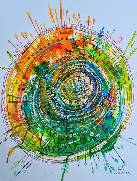 Simon Tünde - Paintings for Sale | Artfinder Drawing In Circle, Yoga Kunst, Circle Drawing, Painting On Paper, Media Painting, Mixed Media Painting, Art Plastique, Watercolor And Ink, Abstract Watercolor