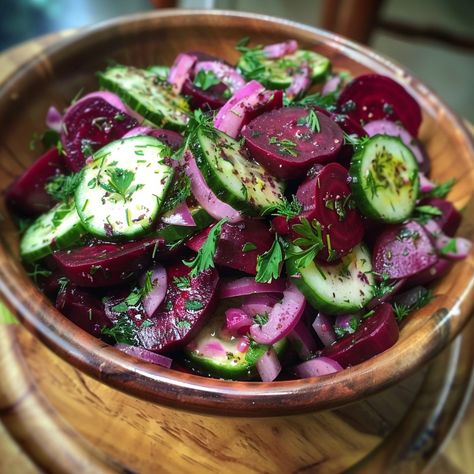 Refreshing and vibrant! Dive into our Cucumber and Beetroot Salad, perfect for a light lunch or as a side dish. Freshness in every bite! Tzatziki Chicken, Corn Tomato Salad, Beetroot Recipes, Catering Food Displays, Asian Cucumber Salad, Tabbouleh Salad, Fresh Cucumber, Small Cucumber, Beetroot Salad