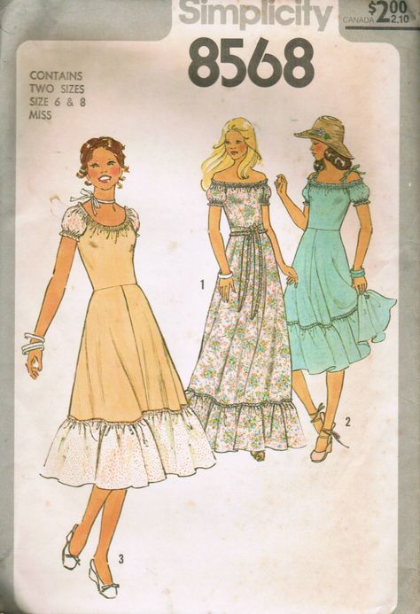 Peasant Dress Sewing Pattern, Simplicity Patterns Dresses, Patron Vintage, Ruffled Skirt, Mötley Crüe, Easy Sewing Patterns, Simplicity Sewing Patterns, Sewing Pattern Sizes, Peasant Dress