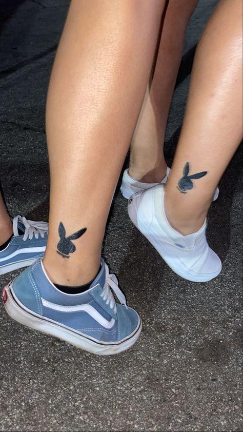 Matching Peep Tattoos, Matching Tattoos For Best Friends Y2k, Matching Tattoos Y2k, Y2k Matching Tattoos, Play Boy Tattoo, Playboy Bunny Tattoo Design, Matching Tattoos Friends, Matching Tattoos For Friends, Friends Matching Tattoos