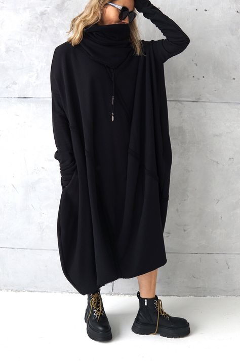 Long Sweatshirt Dress, Oversized Tunic Dress, Dress With Scarf, Cotton Jersey Dress, Loose Tunic, Slow Fashion Movement, Casual Wear Dress, Oversized Tunic, Oversized Dress