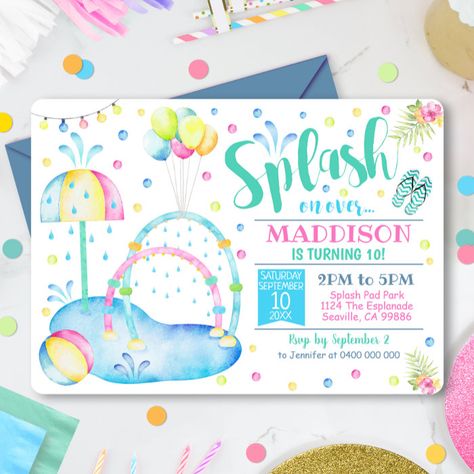 Splash Pad Party Invitation Water Park Birthday - Kids Birthday Splash Pad Birthday Party, Park Party Invitation, Water Park Birthday, Splash Pad Party, Water Park Party, Pool Birthday Invitations, Summer Birthday Invitations, Birthday Party At Park, Park Party