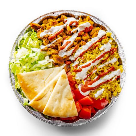 Vegan Halal Guys Vegan Greek Yogurt, Yellow Rice Recipes, Soy Curls, Vegan Fast Food, Vegan Bacon, Vegan Bowls, Vegan Sour Cream, Halal Recipes, Chili Garlic Sauce