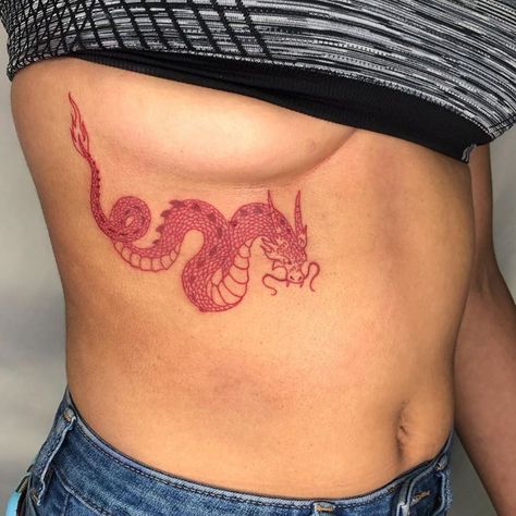 Dragon Tattoo | Tattoo Ideas and Inspiration Dragon Tattoo On Ribs, Dragon Tattoo Ideas, Red Dragon Tattoo, Mexican Tattoo, Waist Tattoos, Chinese Dragon Tattoos, Dragon Tattoo For Women, Red Ink Tattoos, Dragon Tattoo Designs