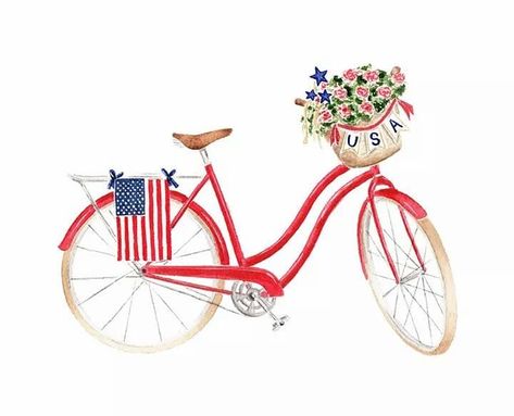 Add a bright and cheery touch to your home with this adorable fine art watercolor print! 🎊🤩😍 Get it HERE (aff) ➡️➡️➡️ http://bit.ly/2siyCBp #thegentlemanpirate #patriotic #love #ad #etsy Beach Cruiser Bicycle, Tandem Bicycle, Cruiser Bicycle, I Love America, Happy Fourth Of July, Bicycle Art, Beach Cruiser, 4th Of July Decorations, Patriotic Holidays