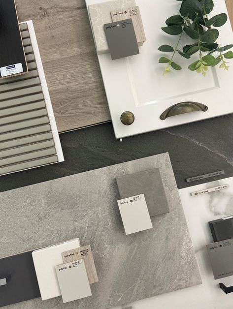 Grey Marble Mood Board, Grey Floor Mood Board, Charcoal Mood Board, Grey Material Board, Kitchen Materials Palette, Flat Lay Interior Design, Material Palette Mood Boards, Interior Design Material Board, Kitchen Mood Board Colour Palettes