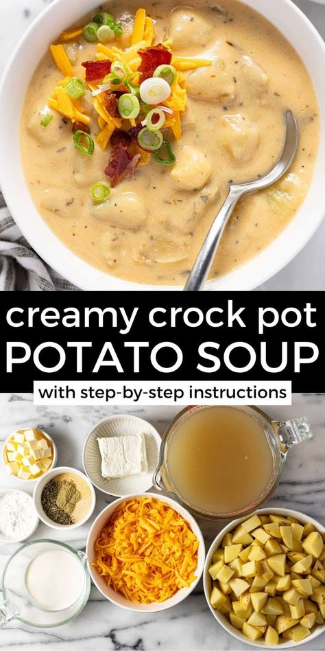 Crock Pot Potato Soup Slow Cooker Potato Soup With Cream Cheese, Crock Pot Recipes Potato Soup, Easy Creamy Potato Soup Crockpot, Picky Eater Soup Recipes, Crockpot Potato Soup With Milk, Crockpot Cheesy Potato Soup With Velveeta, Best Slow Cooker Potato Soup, Crock Pot Cream Of Potato Soup, Easy Crock Pot Potato Soup With Real Potatoes