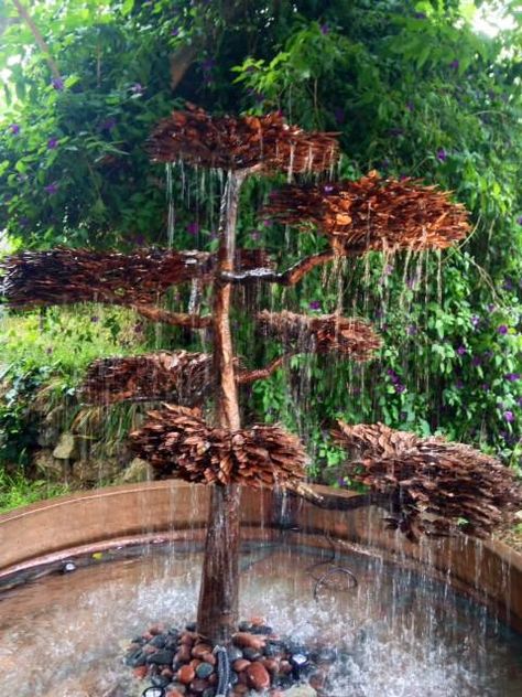 Unique Fountains, Tree Fountain, Flower Fountain, Welded Art, Aesthetic Plants, Copper Tree, Sacred Circle, Fountain Design, Backyard Water Feature