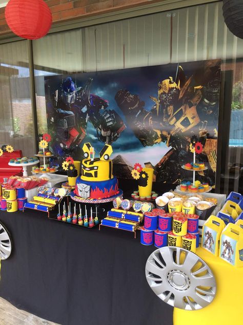 Transformers Birthday Party Ideas | Photo 8 of 14 | Catch My Party Transformers Decorations Party, Transformers Party Food, Transformers Birthday Decorations, Transformers Birthday Party Ideas, Transformer Birthday Party, Handy Manny Birthday Party, Transformers Decorations, Transformers Birthday Party, Transformers Ideas