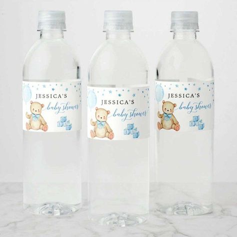 Water Bottle Labels Free Printables Baby Boy, Baby Shower Theme Ideas, Teddy Bear Baby Shower Theme, Baby Shower Water Bottle Labels, Water Bottle Labels Baby Shower, Bear Baby Shower Theme, Lip Balm Favors, Baby Shower Water Bottles, Bear Cake Topper