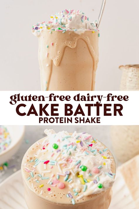 This cake batter protein shake is the perfect way to satisfy a sweet tooth and get your protein at the same time. It's a low calorie treat that has plenty of healthy fats, no artificial flavors, only 7 grams of sugar, and still tastes like ice cream! Cake Batter Protein Shake, Healthy Cake Batter, Low Calorie Protein Shake, Cake Batter Shake, Cake Batter Protein, Peanut Butter Protein Shake, Creamy Cake, 1500 Calorie Meal Plan, Premier Protein Shakes