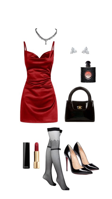 Red Luxury Aesthetic Outfits, Luxury Red Feminine Dress, Red Dress Png Aesthetic, Chic Red Luxury Mini Dress, Femme Fatale/dangerous Woman Dress To Impress, Jj Outfits, Avril Lavigne Style, Glam Outfit, Business Casual Outfits For Women