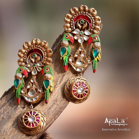 The Exotic Parrot Earrings from Apala by Sumit would leave you spellbound! Look exuberant in this Vibrant Indian colour palette!… Indian Colour Palette, Trendy Jhumkas, Jewellery Casual, Jwellary Desi, Parrot Earrings, Jewellery Traditional, 4 Earrings, Inexpensive Jewelry, Indian Jewelry Earrings