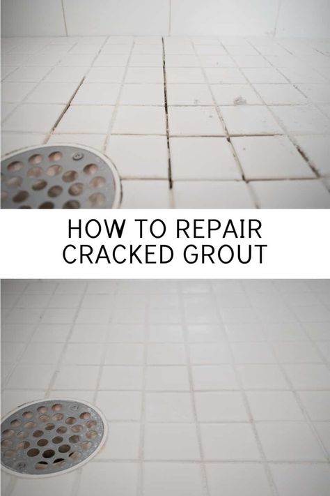 The tile on our shower floor had cracked and missing grout. Since I didn't want to demo the whole shower, I decided to fix the grout. #showergrout #fixinggrout #tilegrout #grout How To Repair Cracked Tile Grout, How To Fill In Missing Grout, How To Fix Cracked Grout, Regrouting Shower Tile, Repair Grout In Bathroom, Fix Grout In Bathroom, How To Fix Shower Tile Grout, How To Fix Grout Bathroom, How To Grout Shower Tile