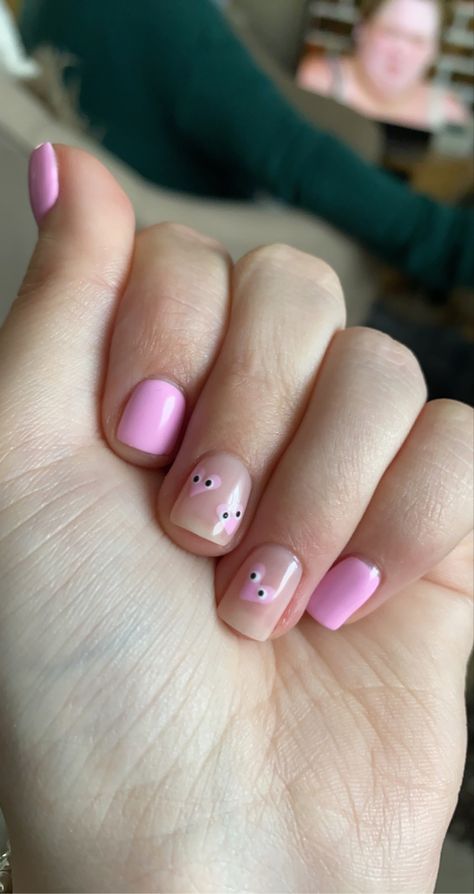 Nails With The Heart With Eyes, Nails With Hearts With Eyes, Nails Heart With Eyes, Heart Eyes Nails, Heart Eye Nails, Eye Heart Nails, Nails Biab, Heart With Eyes, Short Pink Nails