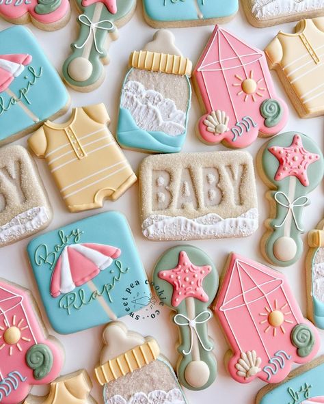 Swimsuit Cookies Decorated, Bikinis Or Boardshorts Gender Reveal Cookies, Beach Baby Shower Cookies, Baby Shower Beach Theme Girl, Pool Party Sugar Cookies, Fondant Biscuits, 1 Cookies, Special Cookies, Beach Baby Showers