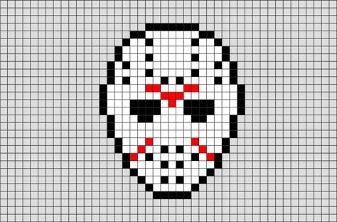 Friday the 13th Mask Pixel Art from BrikBook.com #Fridaythe13th #Jason #fictionalcharacter #JasonVoorhees #killer #mask #pixel #pixelart #8bit Shop more designs at http://www.brikbook.com Jason Cross Stitch, Ghostface Cross Stitch Pattern, Horror Pixel Art Grid, Creepy Pixel Art, Horror Pixel Art, Pixel Art Horror, Halloween Pixel Art, Pixel Horror, Pixel Logo