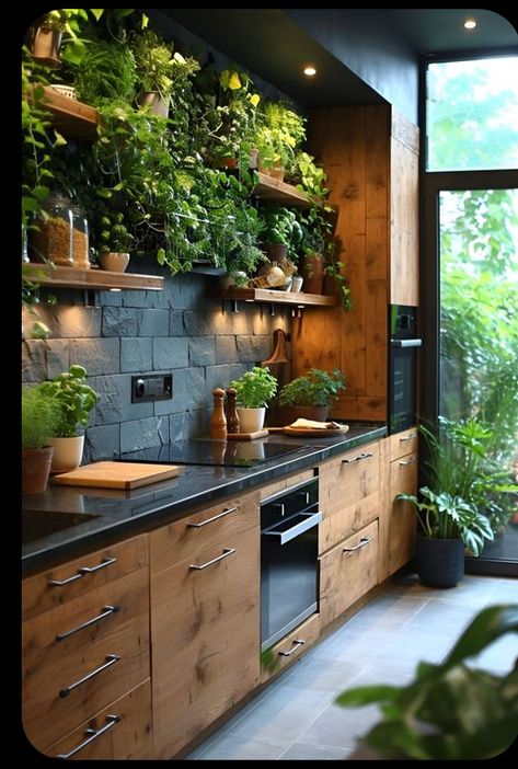 Container House Kitchen, Grey And Wood Kitchen, Kitchen Ideas Wood, Earthy Kitchen, Kitchen Cabinets Color Combination, نباتات منزلية, Organic Kitchen, Modern Kitchen Design Open Concept, Dark Kitchen Cabinets