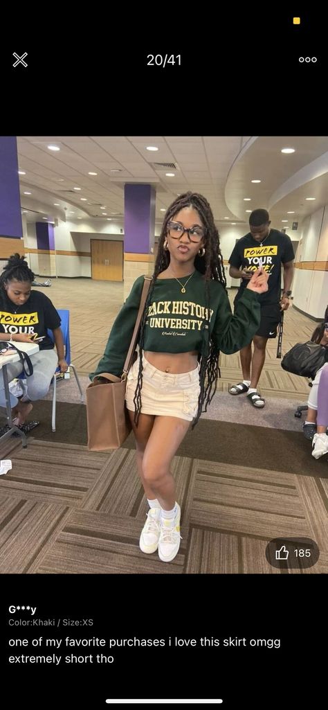 Hbcu Aesthetic, Khaki Skirt Outfits, Hbcu Outfits, Cargo Skirt Outfit, College Outfits Summer, Homecoming Outfits, Date Outfit Casual, Casual Day Outfits, Boho Aesthetic